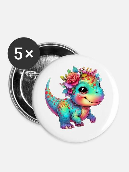 Dinosaurier - Buttons groß 56 mm (5er Pack) - Weiß