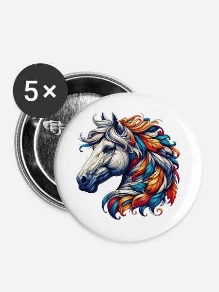 Pferd - Buttons groß 56 mm (5er Pack) - Weiß