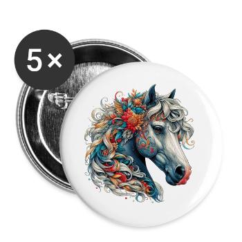 Cheval - Lot de 5 grands badges (56 mm) - blanc - Devant