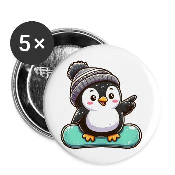 Pingouin snowboarder Sports d’hiver Design - Lot de 5 grands badges (56 mm) - blanc - Devant