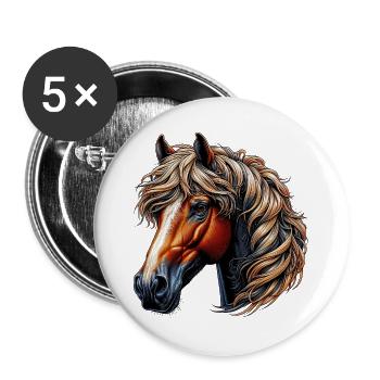 Cheval - Lot de 5 grands badges (56 mm) - blanc - Devant