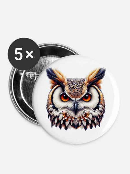 Eule - Buttons groß 56 mm (5er Pack) - Weiß