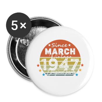 77 Jahre alt Baujahr 1947 Jahrgang März 1947 - Buttons groß 56 mm (5er Pack) - Weiß - Vorne
