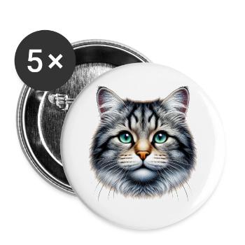 Chat - Lot de 5 grands badges (56 mm) - blanc - Devant