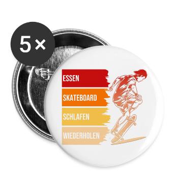 Essen, Skateboard, Schlafen, Wiederholen - Buttons groß 56 mm (5er Pack) - Weiß - Vorne