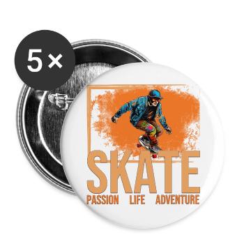 Skate - Passion - Life - Adventure - Buttons groß 56 mm (5er Pack) - Weiß - Vorne