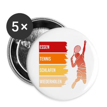Essen, Tennis, Schlafen, Wiederholen - Buttons groß 56 mm (5er Pack) - Weiß - Vorne