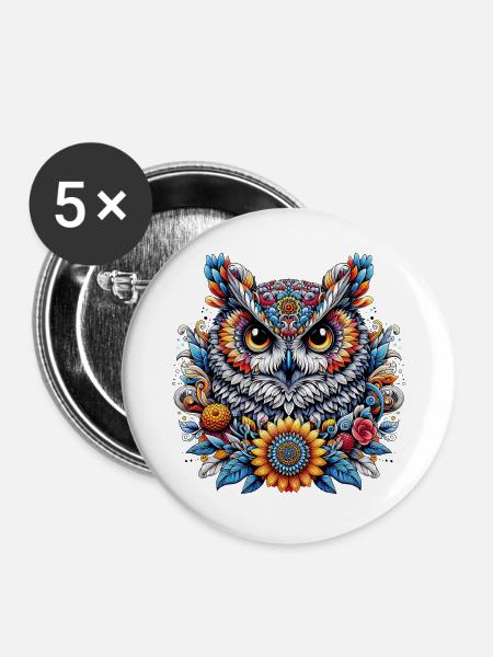 Eule - Buttons groß 56 mm (5er Pack) - Weiß