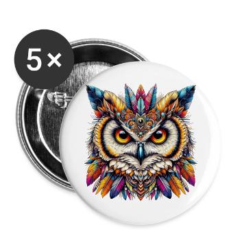 Hibou - Lot de 5 grands badges (56 mm) - blanc - Devant