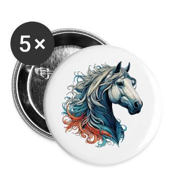 Pferd - Buttons groß 56 mm (5er Pack) - Weiß - Vorne