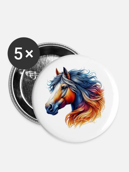 Pferd - Buttons groß 56 mm (5er Pack) - Weiß