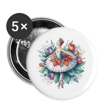 Balletttänzerin mit Tutu - Buttons groß 56 mm (5er Pack) - Weiß - Vorne