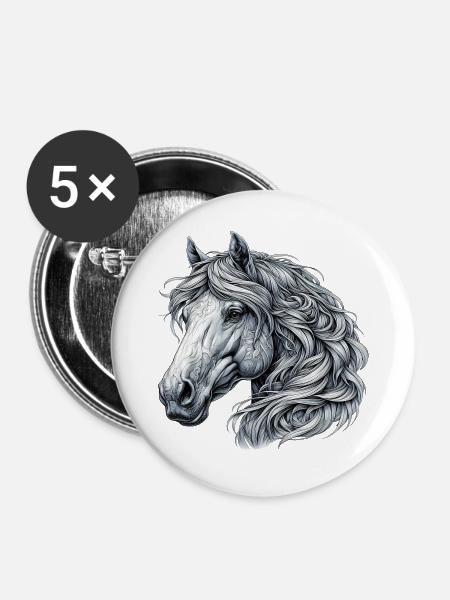 Pferd - Buttons groß 56 mm (5er Pack) - Weiß