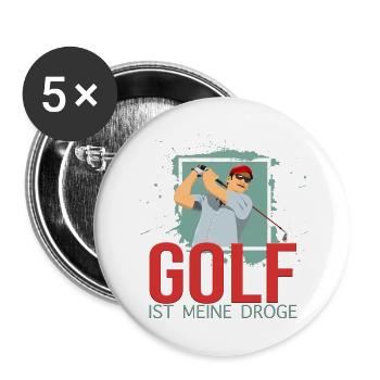 Meine Droge ist der Golfsport - Buttons groß 56 mm (5er Pack) - Weiß - Vorne