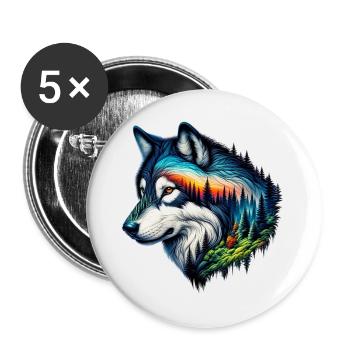 Loup - Lot de 5 grands badges (56 mm) - blanc - Devant