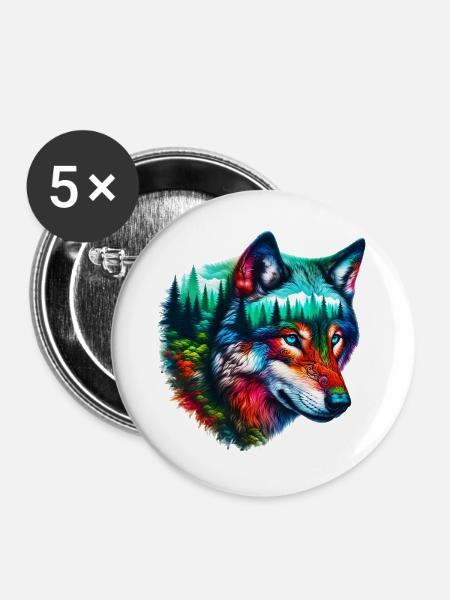 Wolf - Buttons groß 56 mm (5er Pack) - Weiß