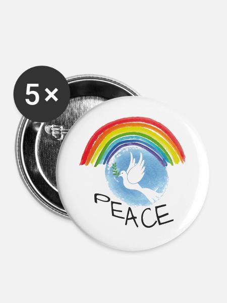 Peace Frieden - Buttons groß 56 mm (5er Pack) - Weiß