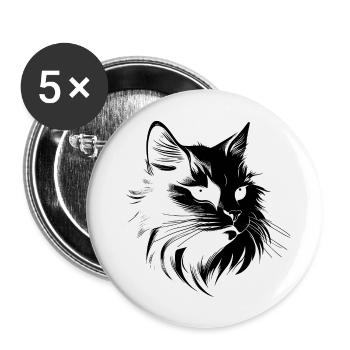 Cat, Cat Motif, Cat Face - Buttons large 2.2''/56 mm (5-pack) - white - Front