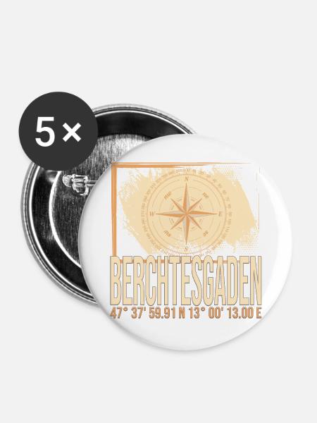 Berchtesgaden Koordinaten - Buttons groß 56 mm (5er Pack) - Weiß