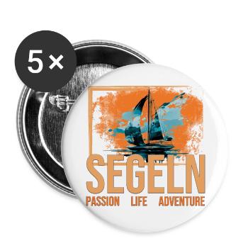 Passion - Life - Adventure - Segeln - Buttons groß 56 mm (5er Pack) - Weiß - Vorne