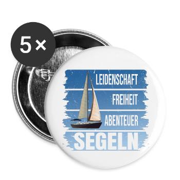 Leidenschaft - Freiheit - Abenteuer - Segeln - Buttons groß 56 mm (5er Pack) - Weiß - Vorne