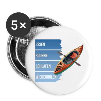 Essen - Rudern - Schlafen - Wiederholen - Buttons groß 56 mm (5er Pack) - Weiß - Vorne
