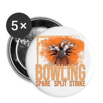 Bowling - Spare - Split - Strike - Buttons groß 56 mm (5er Pack) - Weiß - Vorne