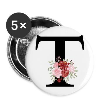 Red Floral T Letter - Buttons large 2.2''/56 mm (5-pack) - white - Front