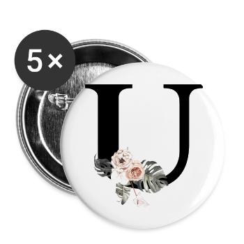 Lettre u floral tropical - Lot de 5 grands badges (56 mm) - blanc - Devant