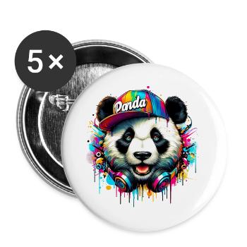Panda DJ Deejay mit Kopfhörern hört Musik - Buttons groß 56 mm (5er Pack) - Weiß - Vorne