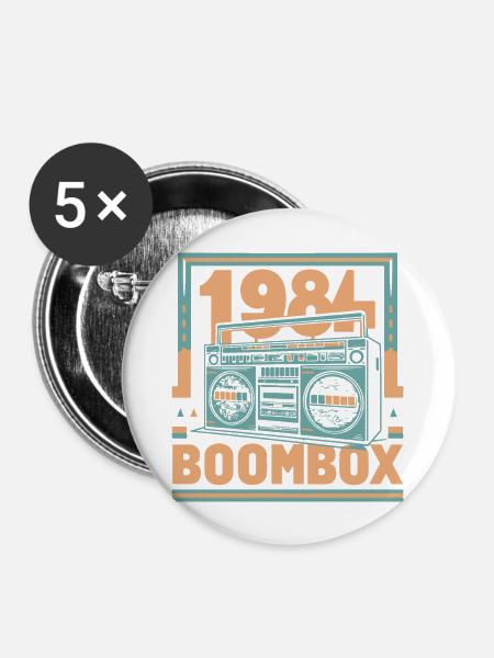1984 Ghettoblaster - Buttons groß 56 mm (5er Pack) - Weiß