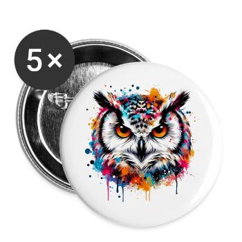 Eule - Buttons groß 56 mm (5er Pack) - Weiß - Vorne