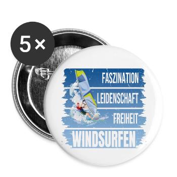 Faszination - Leidenschaft - Freiheit - Windsurfen - Buttons groß 56 mm (5er Pack) - Weiß - Vorne