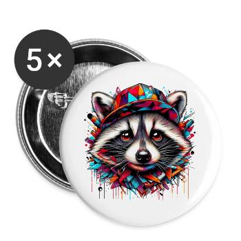 Raccoon with hat cap rap hat - Buttons large 2.2''/56 mm (5-pack) - white - Front