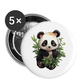 Panda niedlich - Buttons groß 56 mm (5er Pack) - Weiß - Vorne