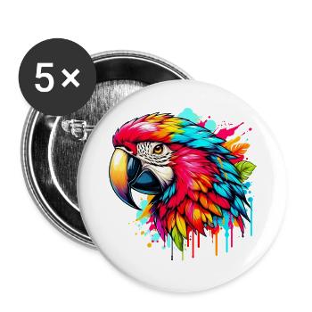 Papagei - Buttons groß 56 mm (5er Pack) - Weiß - Vorne