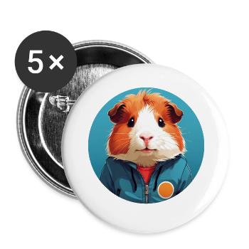 Cute guinea pig with outdoor jacket - Buttons large 2.2''/56 mm (5-pack) - white - Front