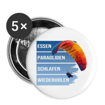 Essen - Paragliden - Schlafen - Wiederholen - Buttons groß 56 mm (5er Pack) - Weiß - Vorne