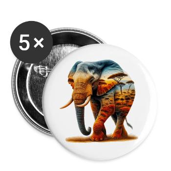Elefant - Buttons groß 56 mm (5er Pack) - Weiß - Vorne