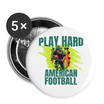 Play Hard - American Football - Buttons groß 56 mm (5er Pack) - Weiß - Vorne