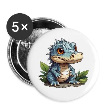 petit alligator mignon - Lot de 5 grands badges (56 mm) - blanc - Devant