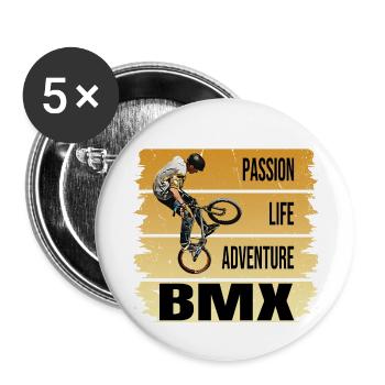 Passion - Life - Adventure - BMX - Buttons groß 56 mm (5er Pack) - Weiß - Vorne