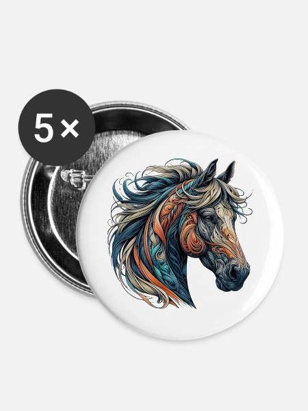 Pferd - Buttons groß 56 mm (5er Pack) - Weiß