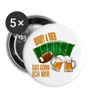 Rugby & Bier - Das gönn ich mir - Buttons groß 56 mm (5er Pack) - Weiß - Vorne