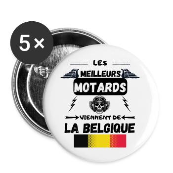 DIE BESTEN BIKER KOMMEN AUS BELGIEN - Buttons groß 56 mm (5er Pack) - Weiß - Vorne