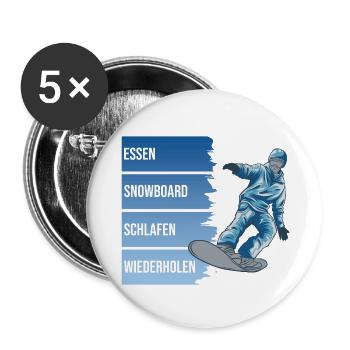 Essen - Snowboard - Schlafen - Wiederholen - Buttons groß 56 mm (5er Pack) - Weiß - Vorne