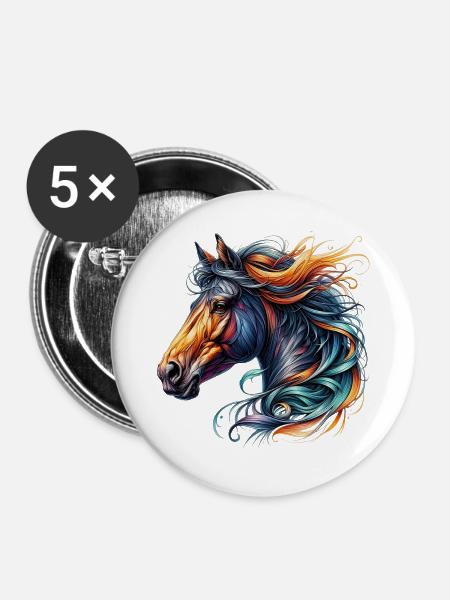 Pferd - Buttons groß 56 mm (5er Pack) - Weiß