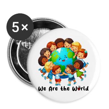 We Are the World - Buttons large 2.2''/56 mm (5-pack) - white - Front