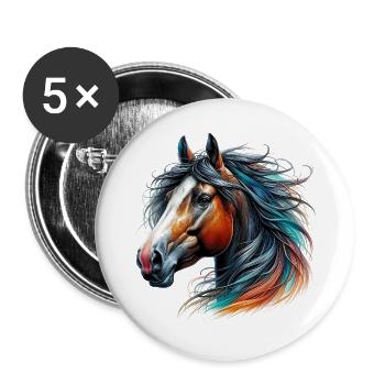 Cheval - Lot de 5 grands badges (56 mm) - blanc - Devant