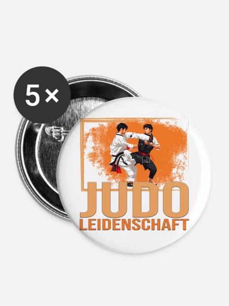 Judo Leidenschaft - Buttons groß 56 mm (5er Pack) - Weiß